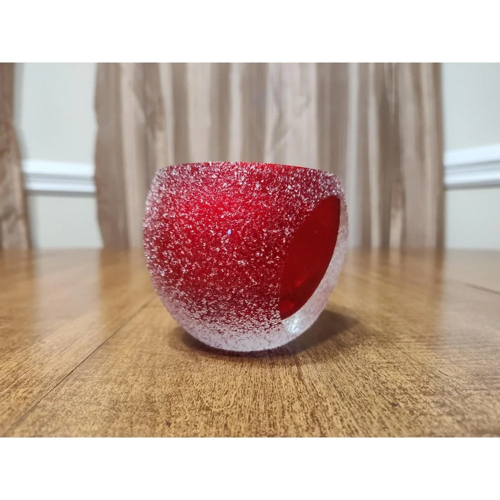 Handmade Red Apple Scented Candle 6 oz Frosted Textured Glass Sphere Jar B65
